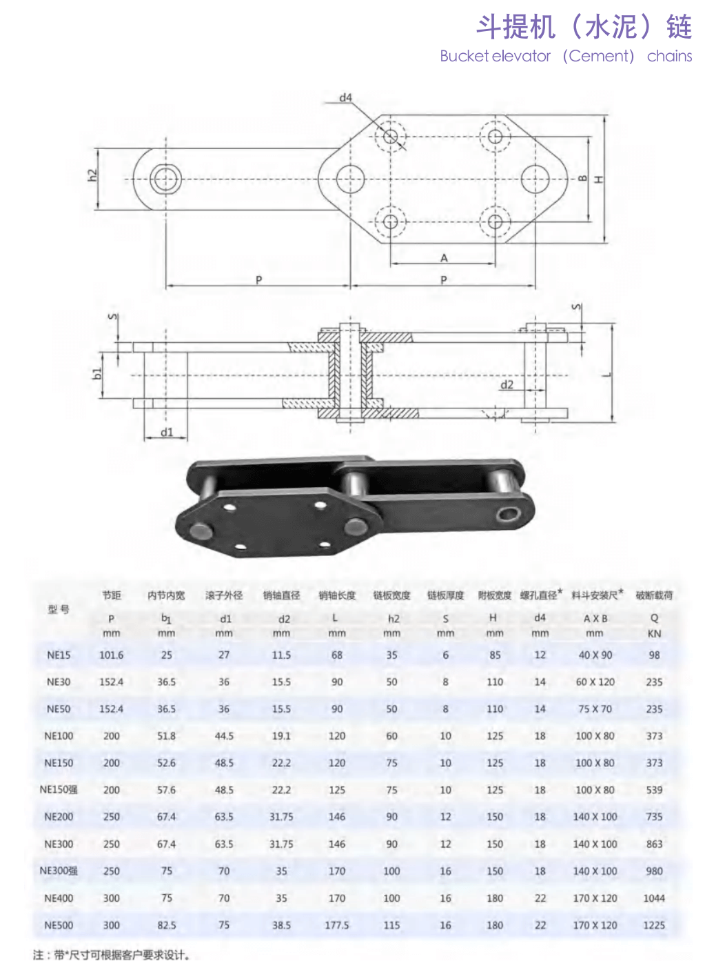 Rantai elevator bucket (tipe NE)