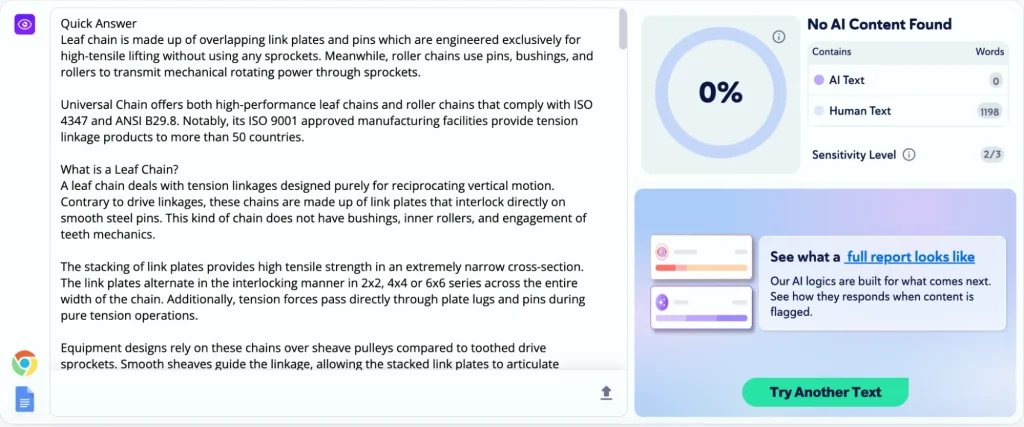 Leaf Chain vs Roller Chain Comparison and Human Content Score
