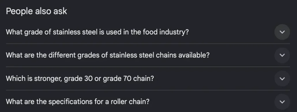 Google La gente también pregunta sobre cadenas de acero inoxidable