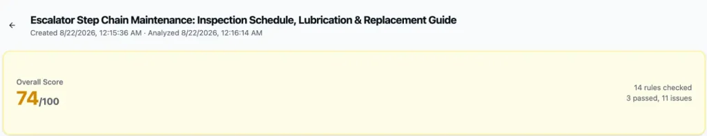Escalator Step Chain Maintenance SEO Content Score